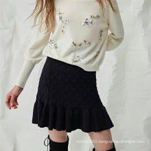 Girls knitted sweater dress fancy pattern flounce ruffles tight skirt